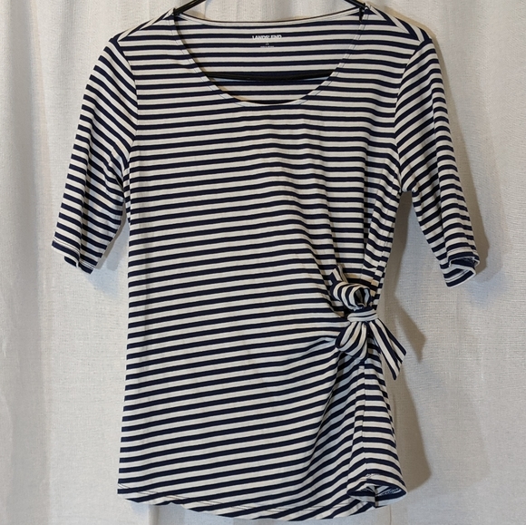 Lands' End Navy Striped Blouse Size Small